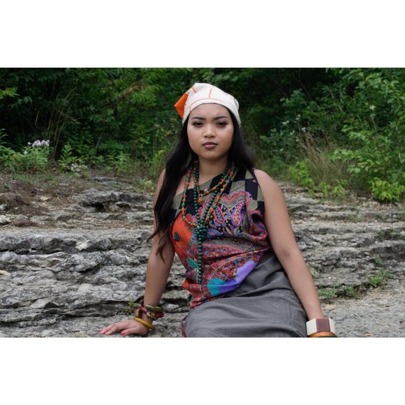 Orange Green Marbleized Beads Necklace Vintage Jewelry - Picture 7 of 7